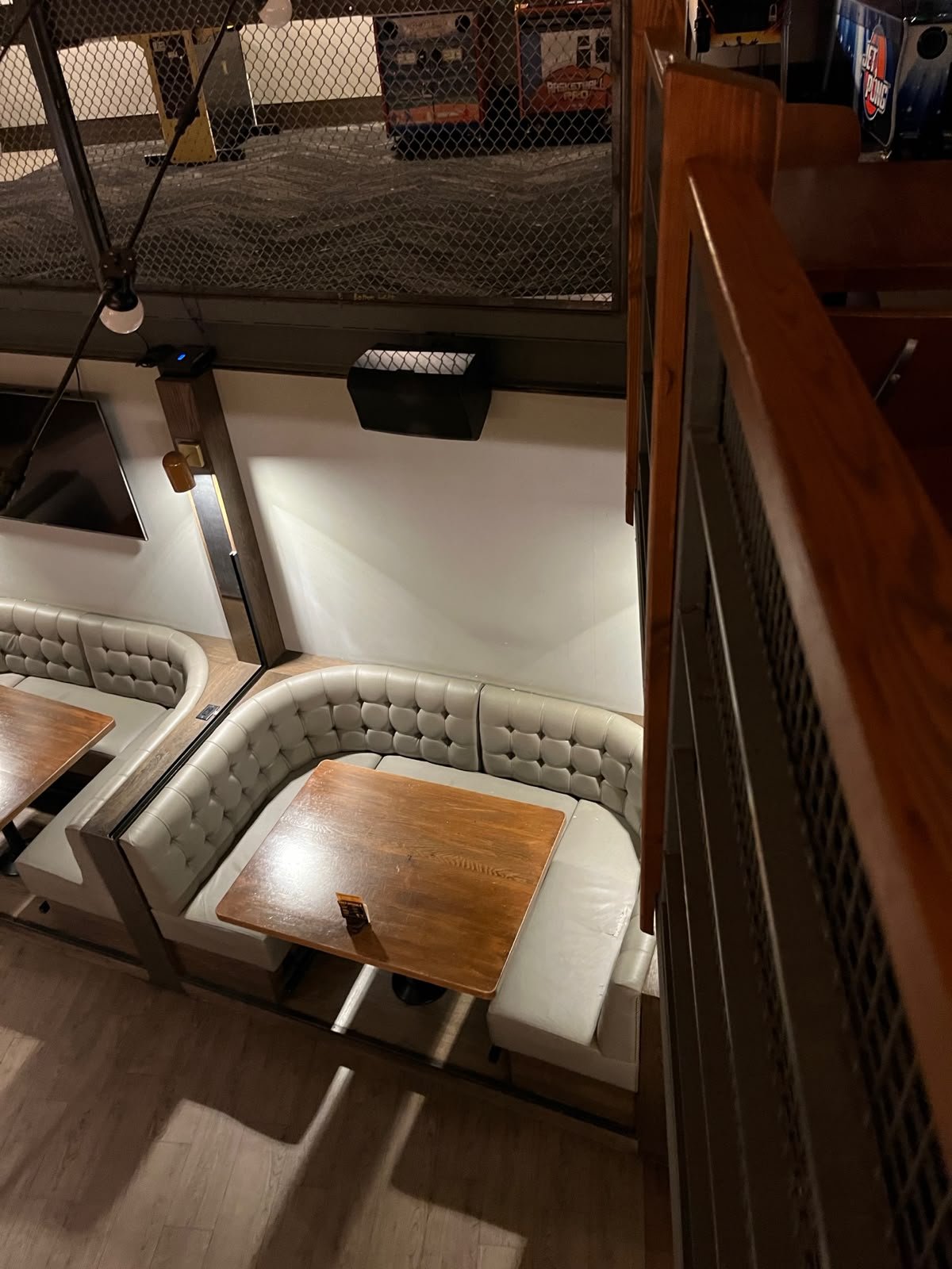 Private tufted booth seating area